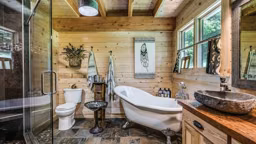 A Rustic Log Home Bathroom, Built for Relaxation